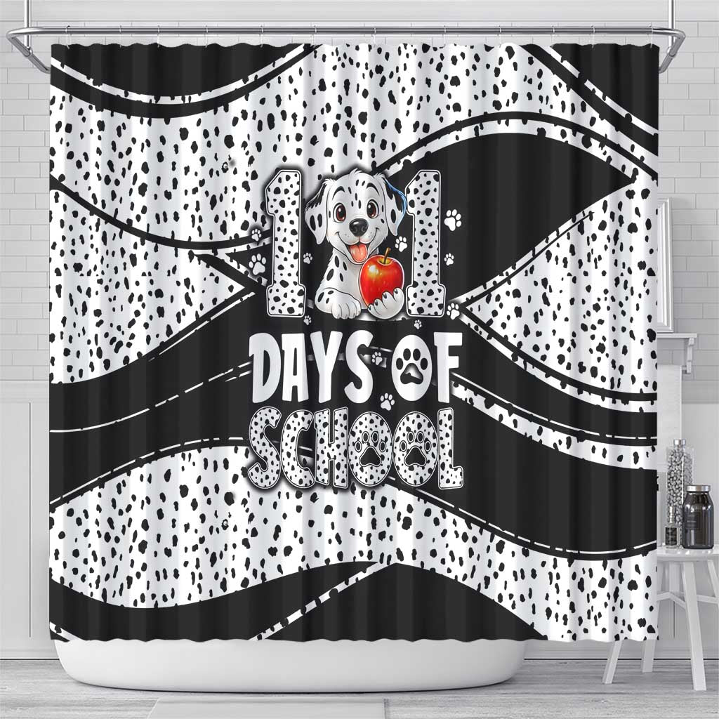 101 Days of School Dalmatian Shower Curtain 100th Days Teacher Girl Boy - Spotted Mono Spiral