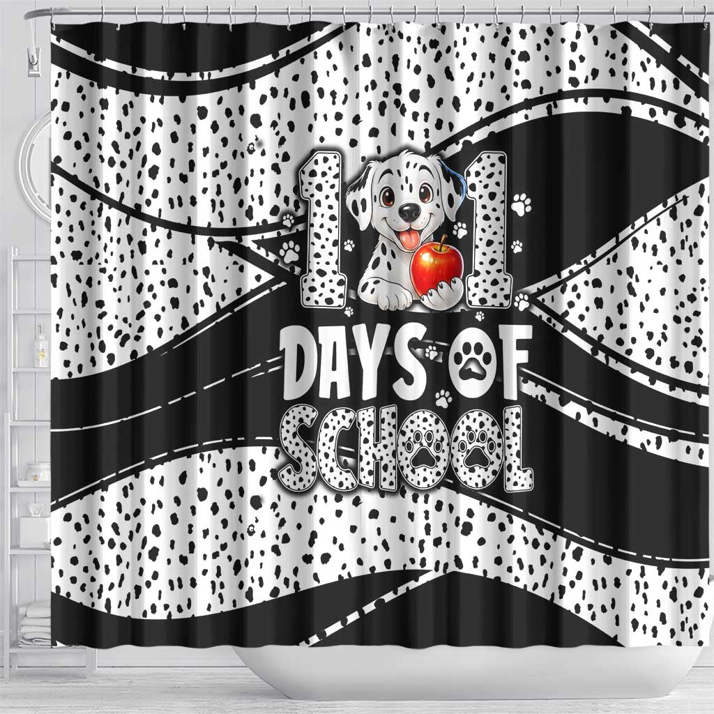 101 Days of School Dalmatian Shower Curtain 100th Days Teacher Girl Boy - Spotted Mono Spiral