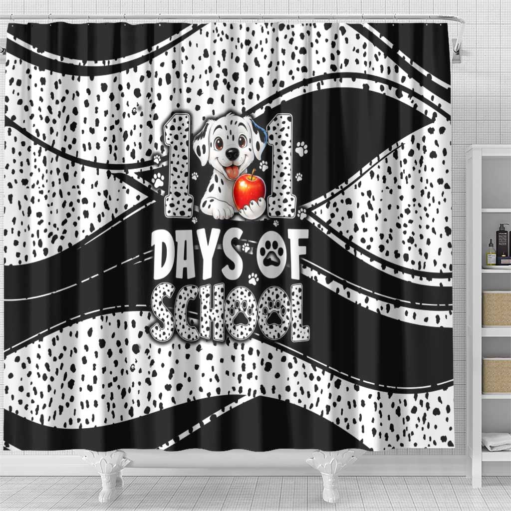 101 Days of School Dalmatian Shower Curtain 100th Days Teacher Girl Boy - Spotted Mono Spiral