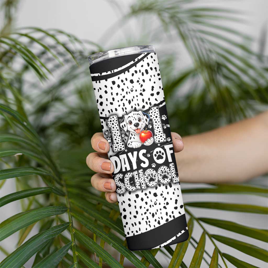 101 Days of School Dalmatian Skinny Tumbler 100th Days Teacher Girl Boy - Spotted Mono Spiral