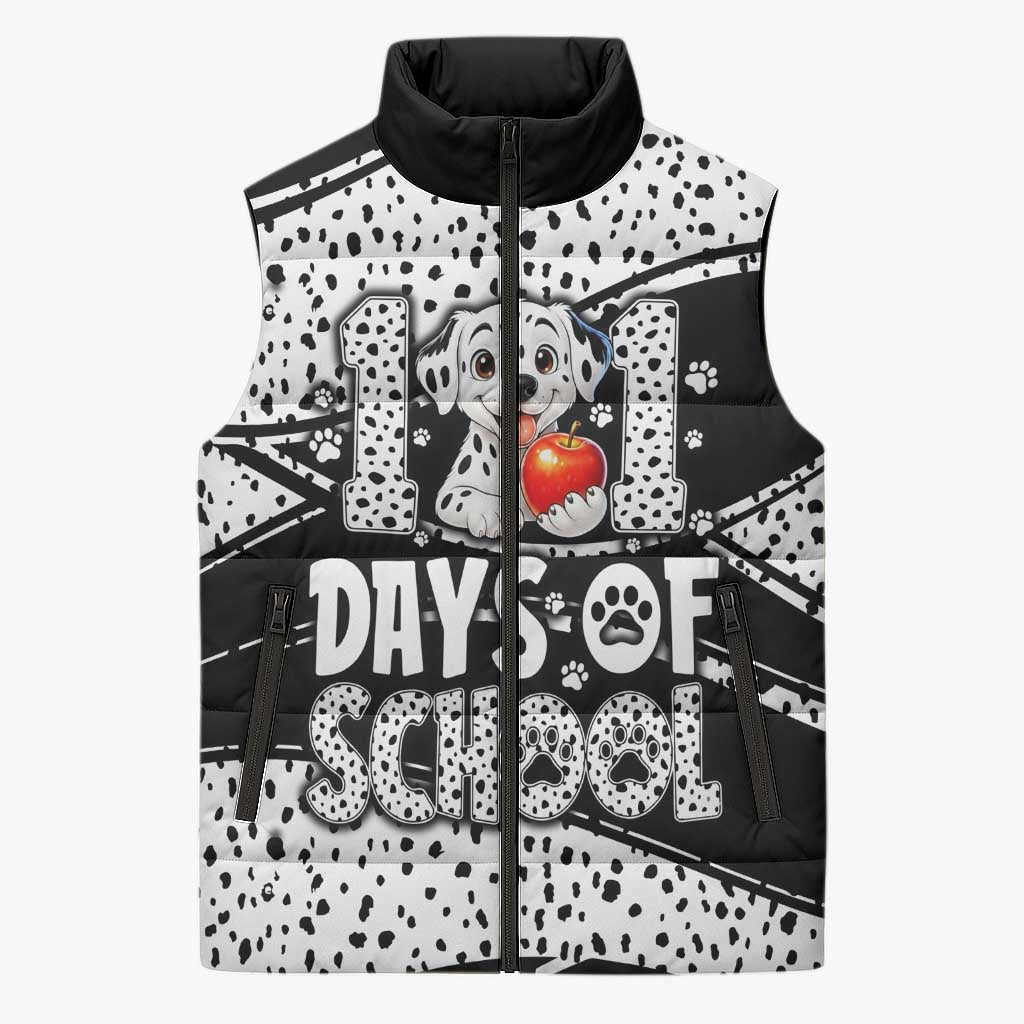101 Days of School Dalmatian Sleeveless Puffer Jacket 100th Days Teacher Girl Boy - Spotted Mono Spiral