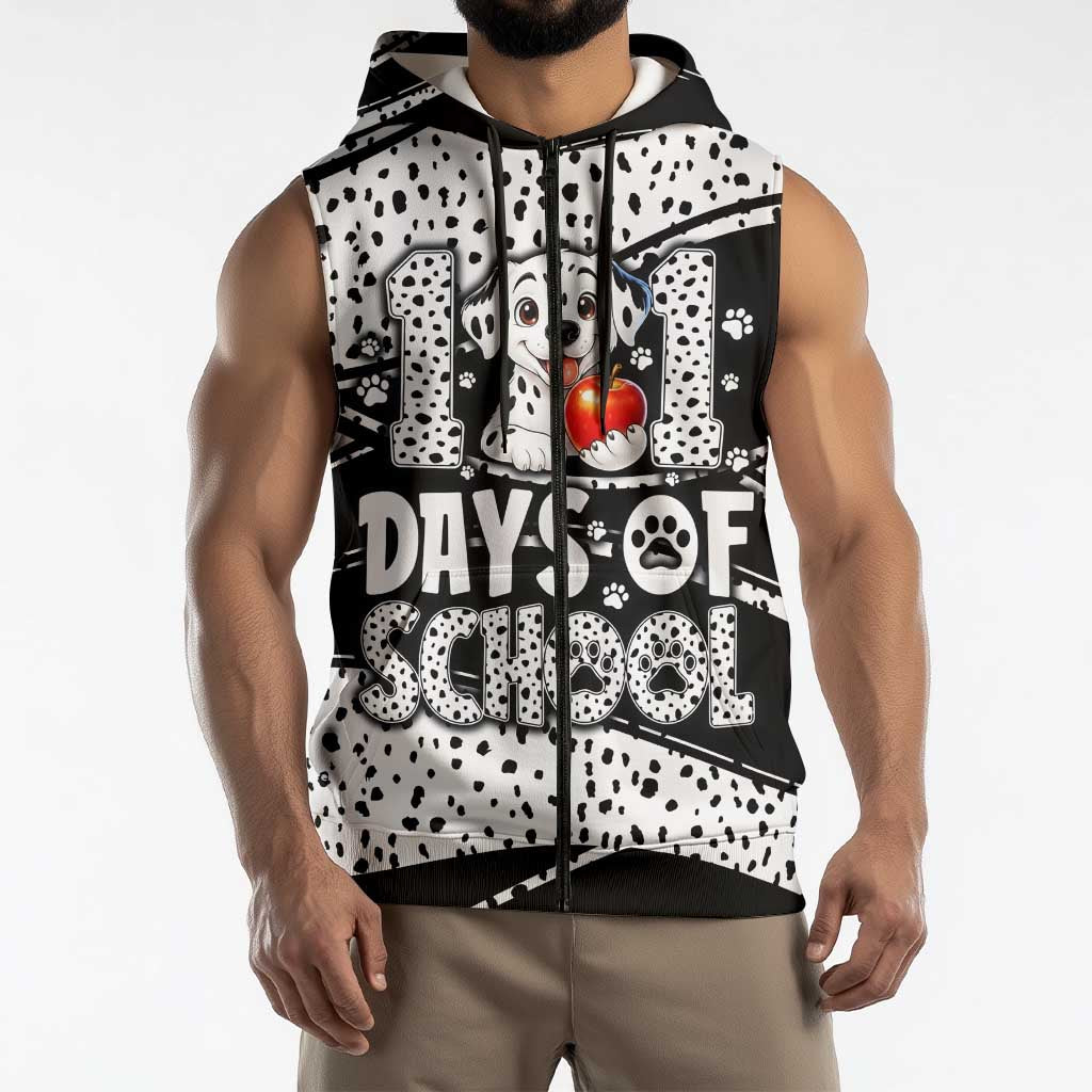 101 Days of School Dalmatian Sleeveless Zip Hoodie 100th Days Teacher Girl Boy - Spotted Mono Spiral