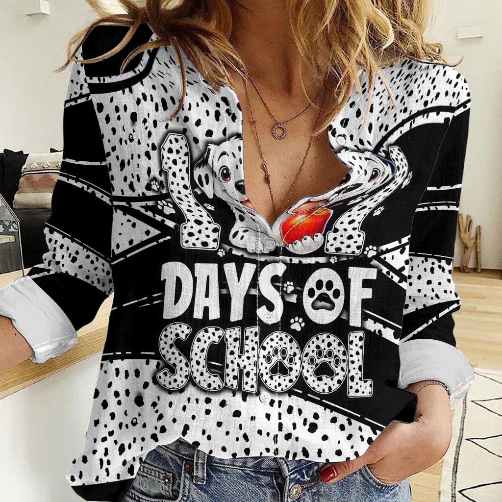 101 Days of School Dalmatian Women Casual Shirt 100th Days Teacher Girl Boy - Spotted Mono Spiral