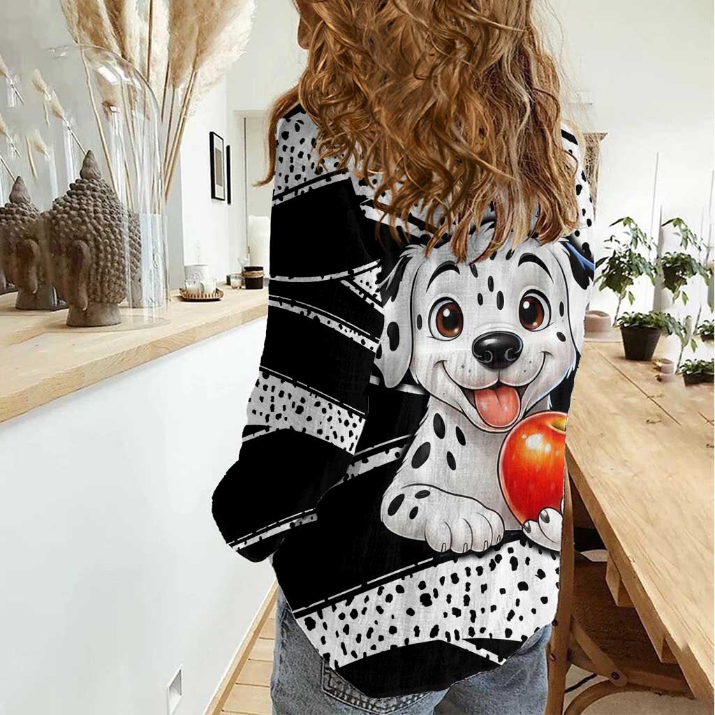 101 Days of School Dalmatian Women Casual Shirt 100th Days Teacher Girl Boy - Spotted Mono Spiral