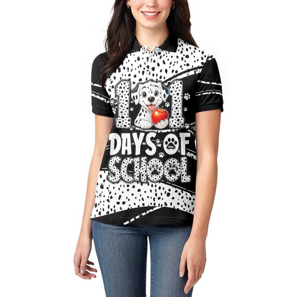 101 Days of School Dalmatian Women Polo Shirt 100th Days Teacher Girl Boy - Spotted Mono Spiral