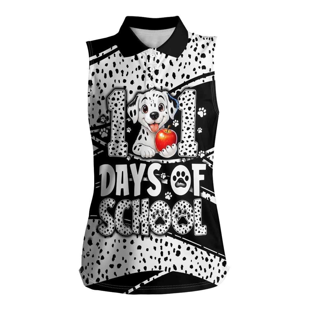 101 Days of School Dalmatian Women Sleeveless Polo Shirt 100th Days Teacher Girl Boy - Spotted Mono Spiral