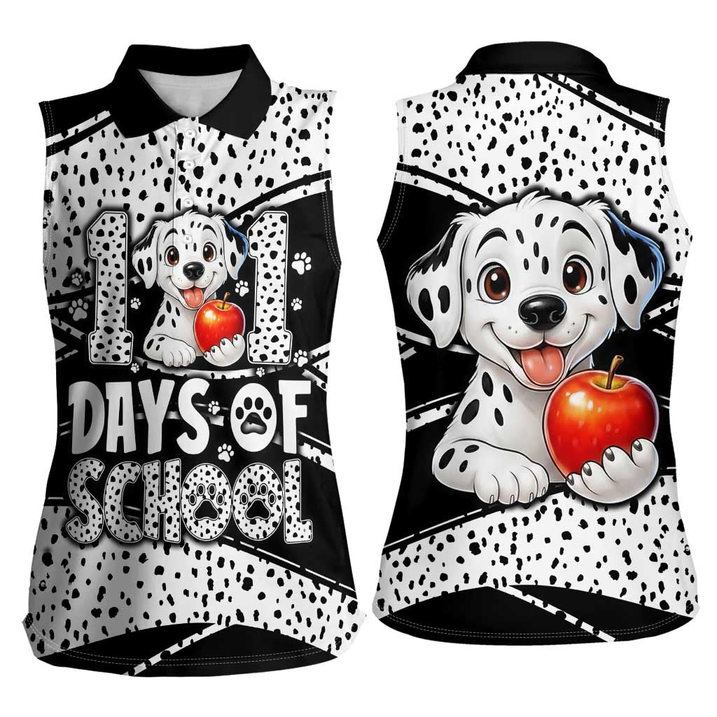 101 Days of School Dalmatian Women Sleeveless Polo Shirt 100th Days Teacher Girl Boy - Spotted Mono Spiral