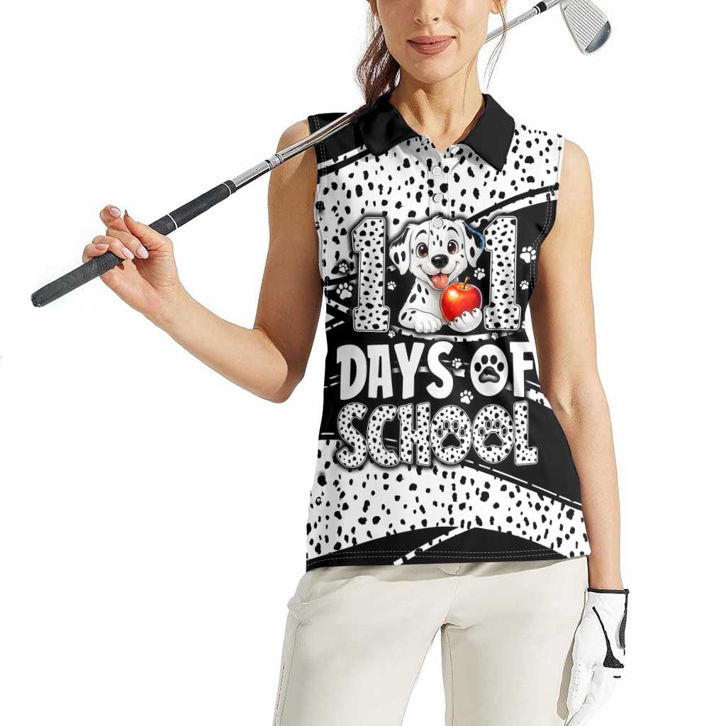 101 Days of School Dalmatian Women Sleeveless Polo Shirt 100th Days Teacher Girl Boy - Spotted Mono Spiral
