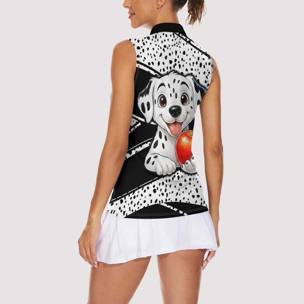 101 Days of School Dalmatian Women Sleeveless Polo Shirt 100th Days Teacher Girl Boy - Spotted Mono Spiral