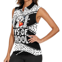 101 Days of School Dalmatian Women Sleeveless Polo Shirt 100th Days Teacher Girl Boy - Spotted Mono Spiral