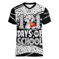 101 Days of School Dalmatian Women V-Neck T-Shirt 100th Days Teacher Girl Boy - Spotted Mono Spiral