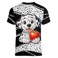101 Days of School Dalmatian Women V-Neck T-Shirt 100th Days Teacher Girl Boy - Spotted Mono Spiral