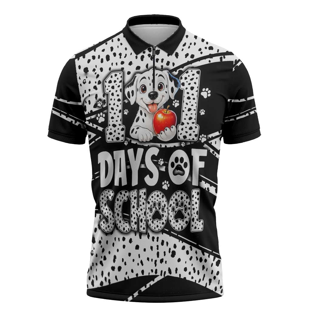 101 Days of School Dalmatian Zipper Polo Shirt 100th Days Teacher Girl Boy - Spotted Mono Spiral
