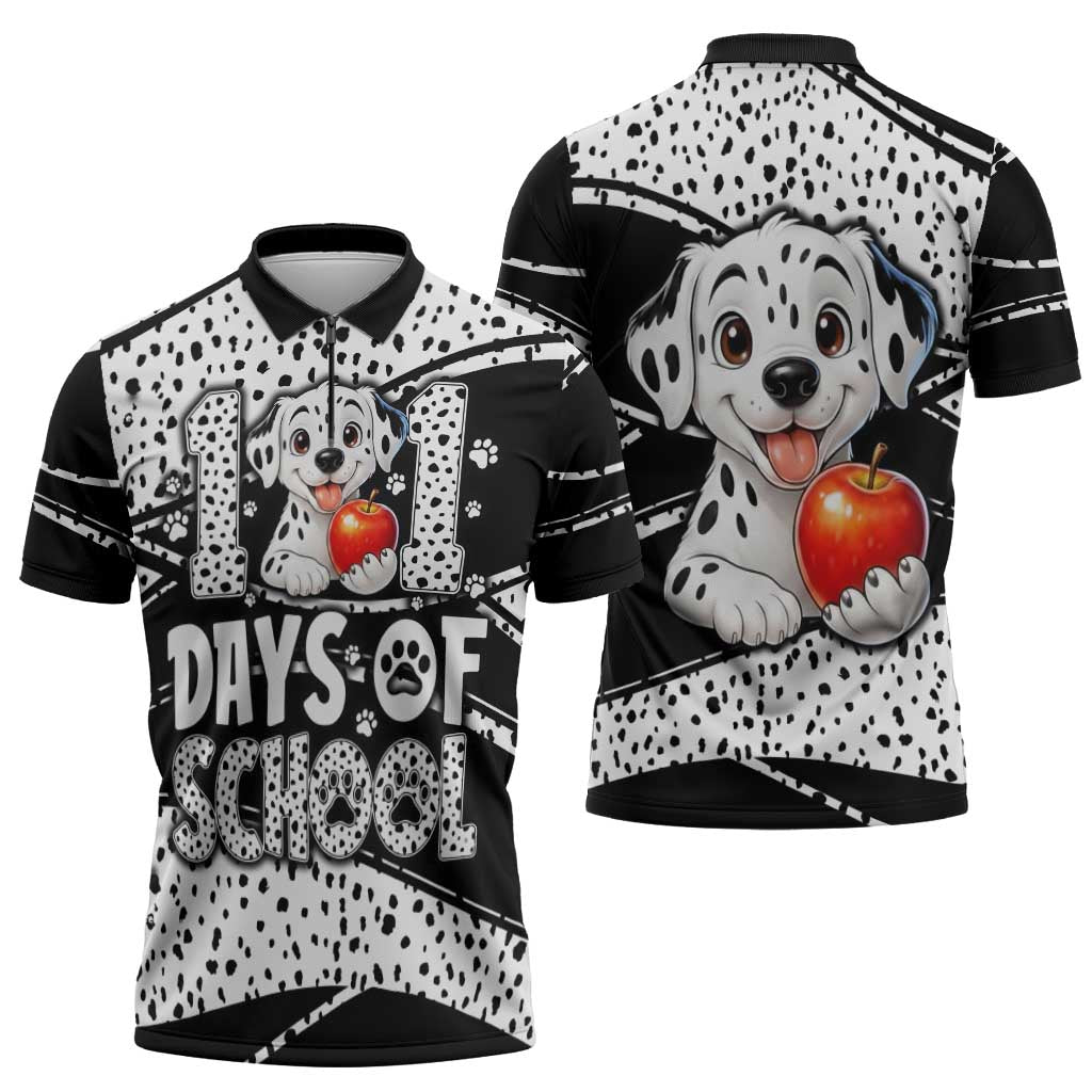 101 Days of School Dalmatian Zipper Polo Shirt 100th Days Teacher Girl Boy - Spotted Mono Spiral