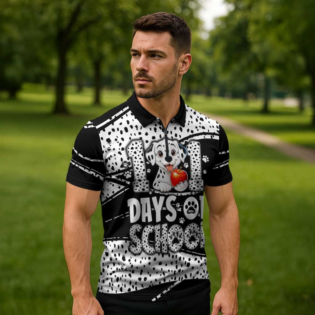 101 Days of School Dalmatian Zipper Polo Shirt 100th Days Teacher Girl Boy - Spotted Mono Spiral