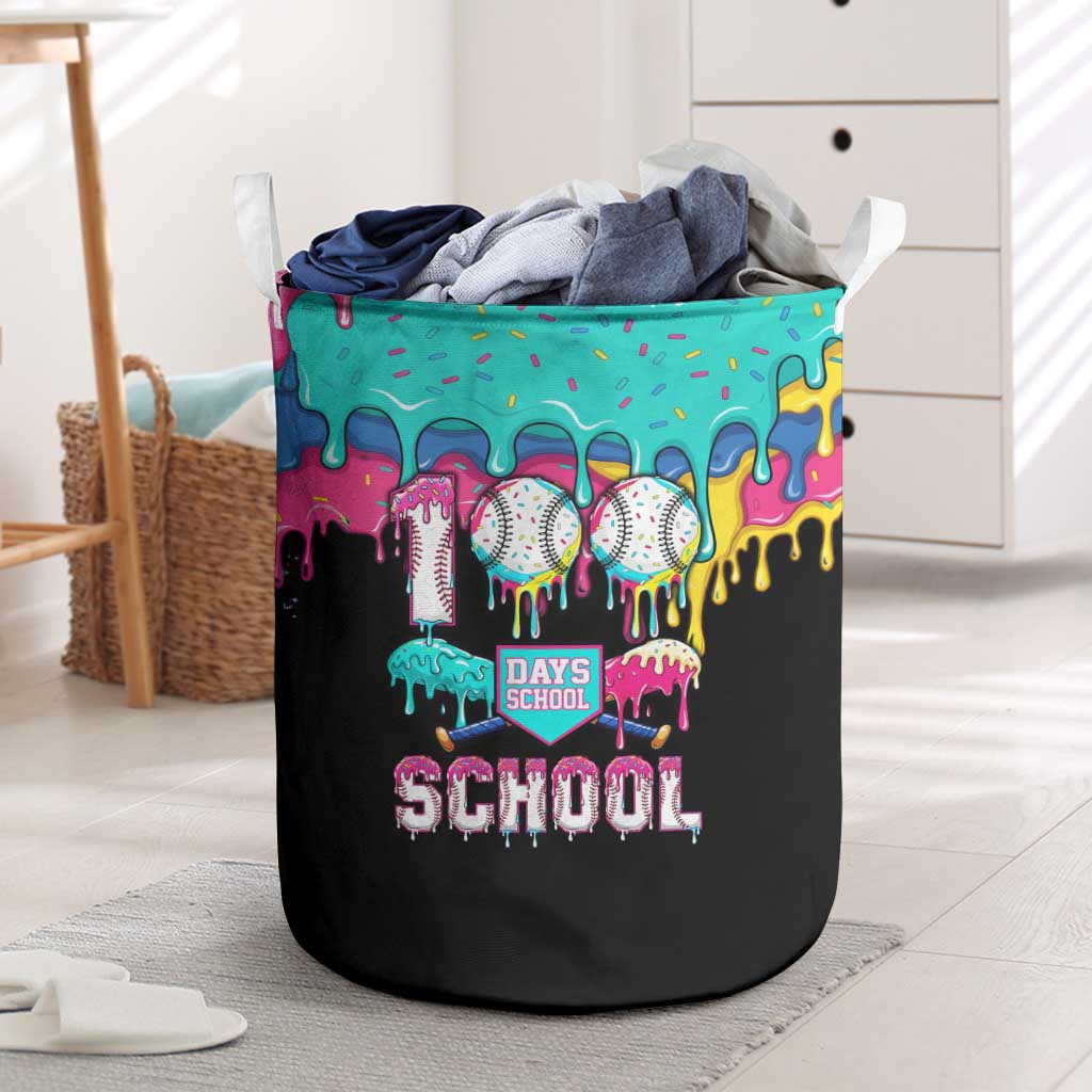 100 Days of School Baseball Laundry Basket with Sweet Melting Drip Pattern