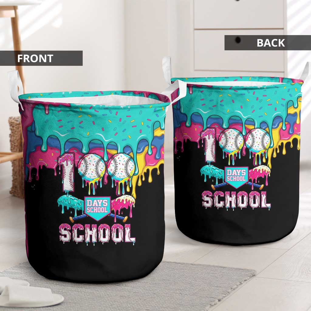 100 Days of School Baseball Laundry Basket with Sweet Melting Drip Pattern