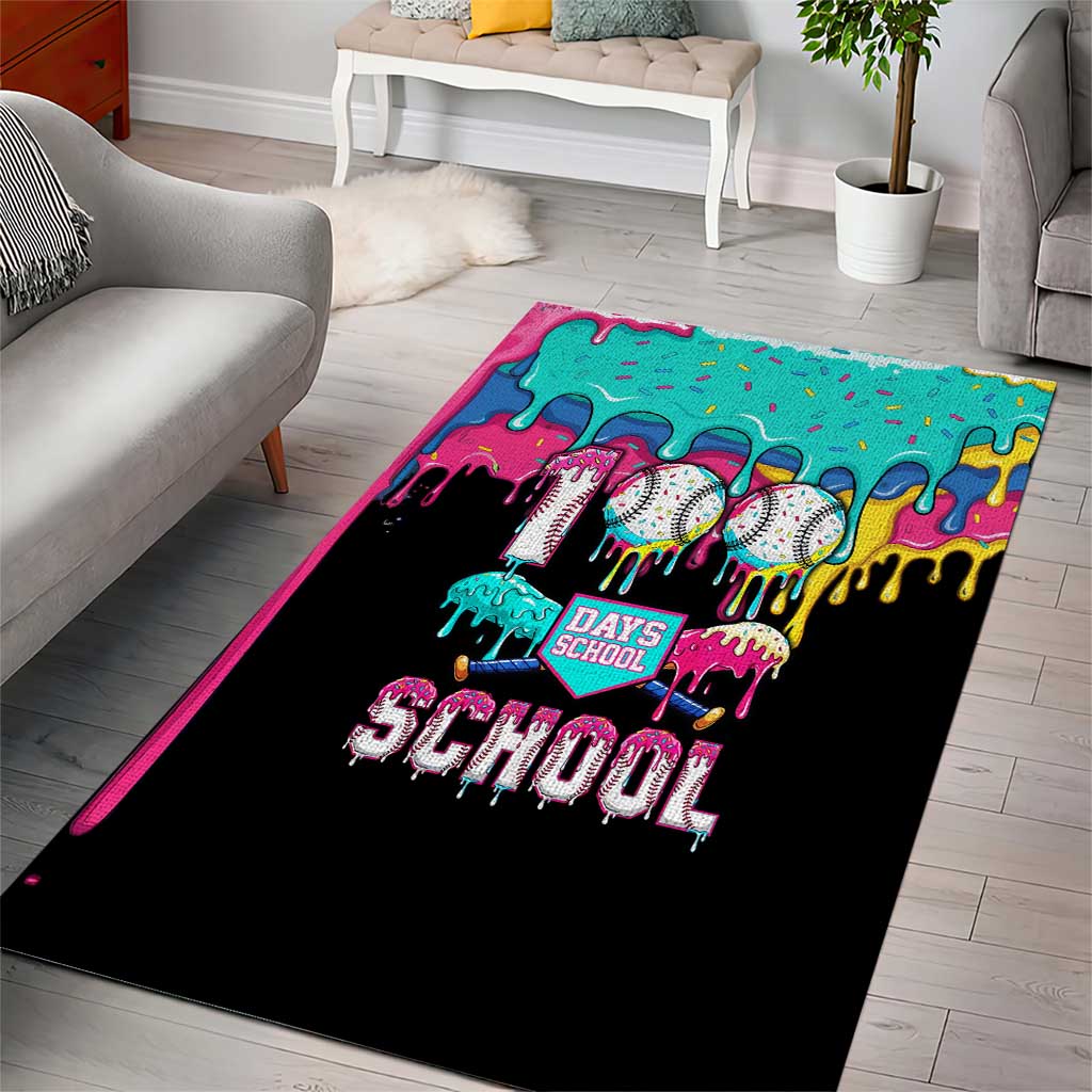 100 Days of School Baseball Area Rug with Sweet Melting Drip Pattern