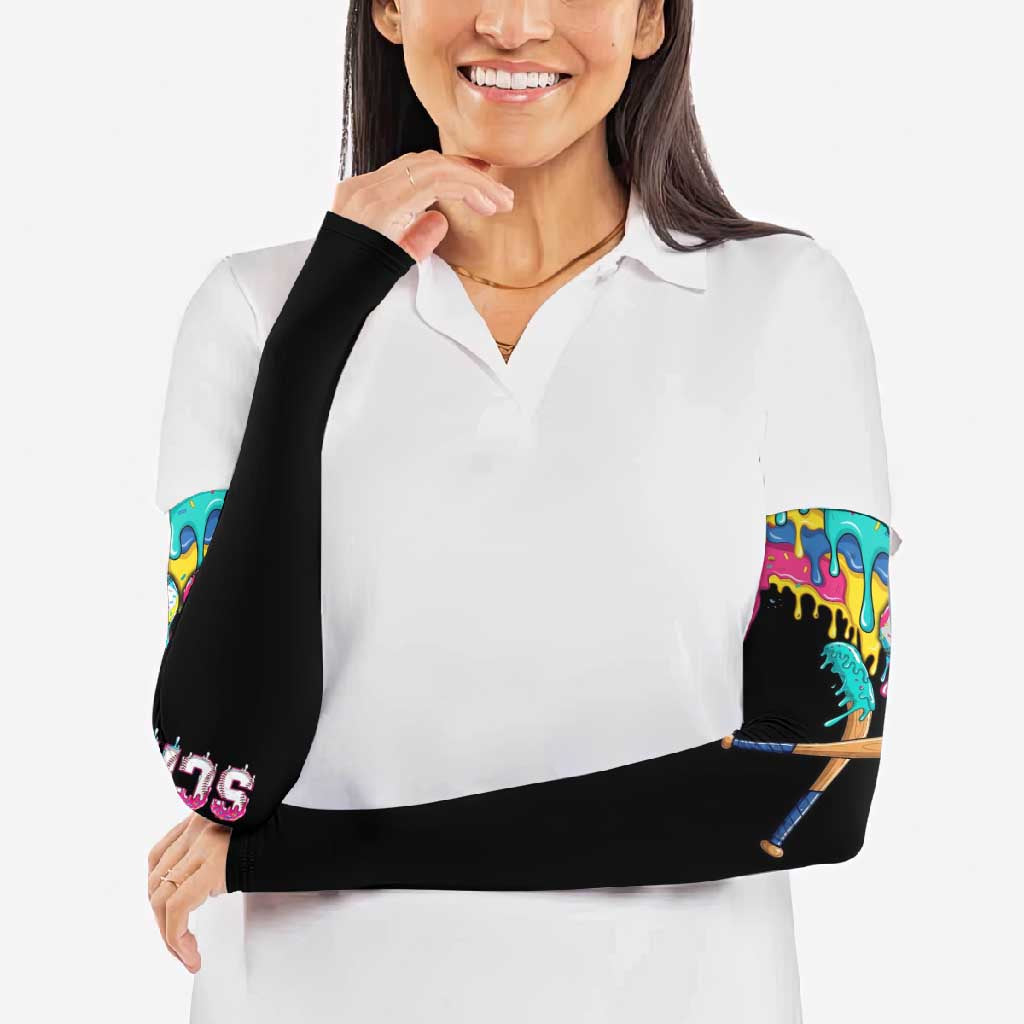 100 Days of School Baseball Arm Sleeves with Sweet Melting Drip Pattern