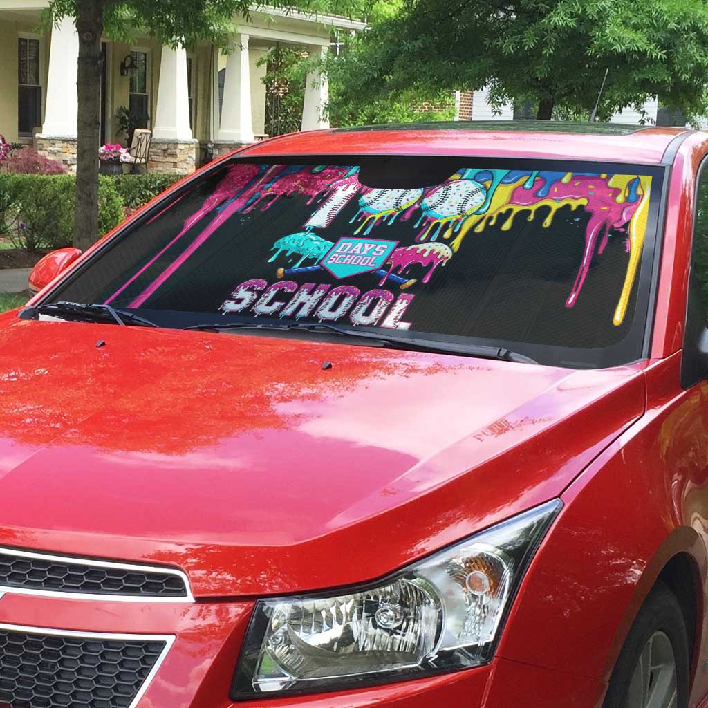 100 Days of School Baseball Auto Sun Shade with Sweet Melting Drip Pattern