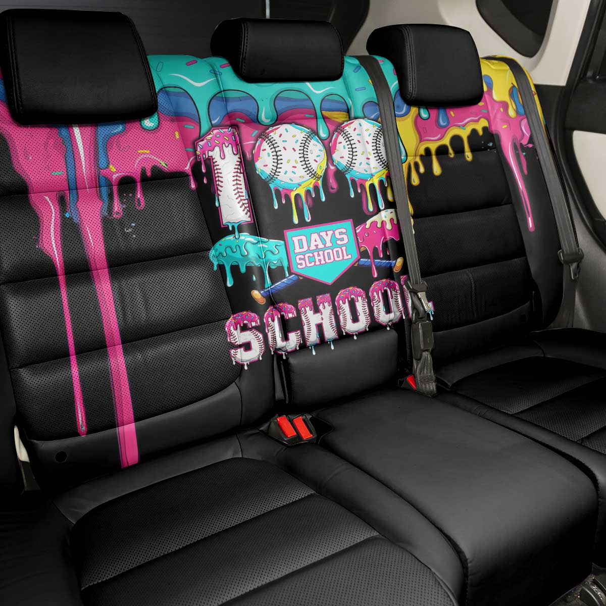 100 Days of School Baseball Back Car Seat Cover with Sweet Melting Drip Pattern