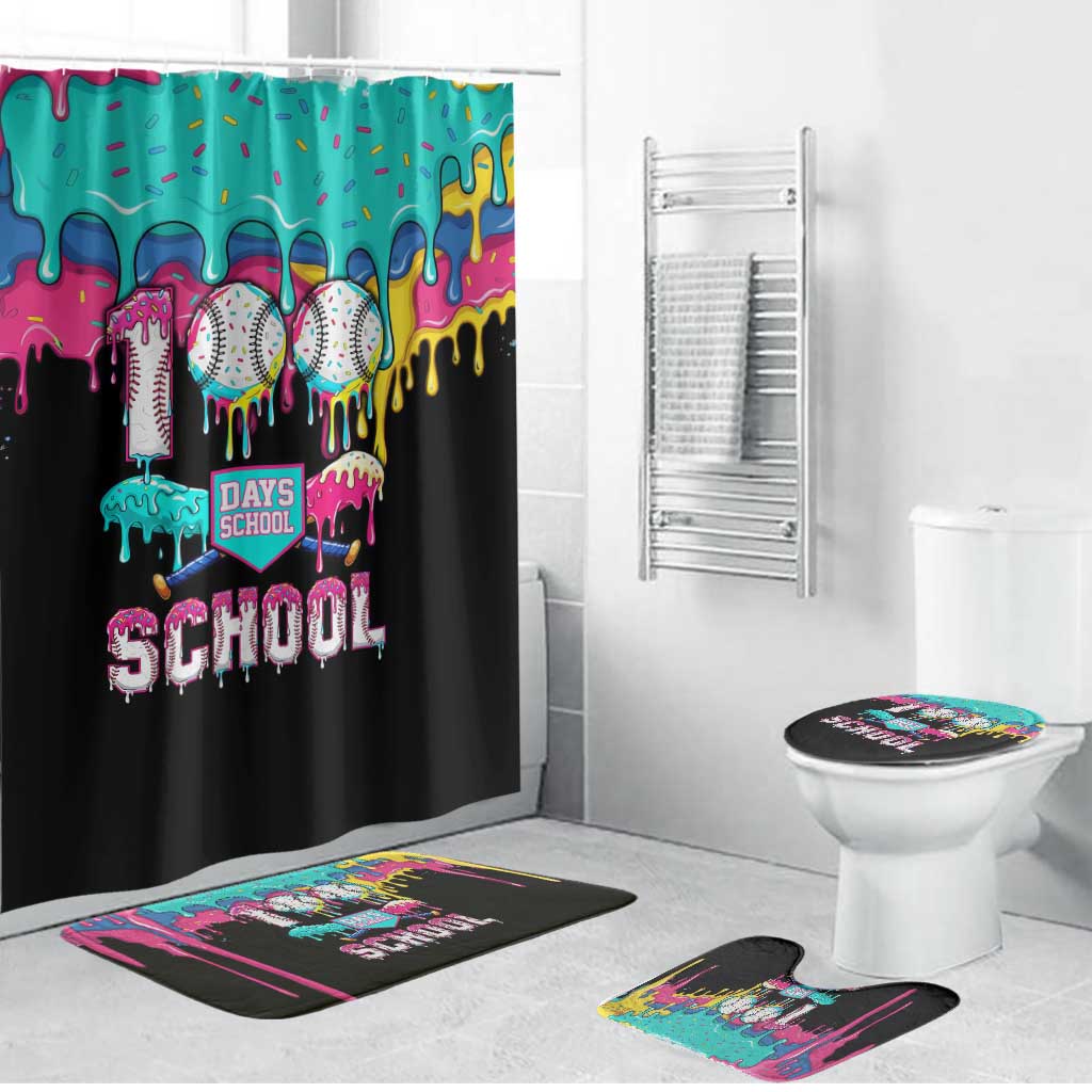 100 Days of School Baseball Bathroom Set with Sweet Melting Drip Pattern