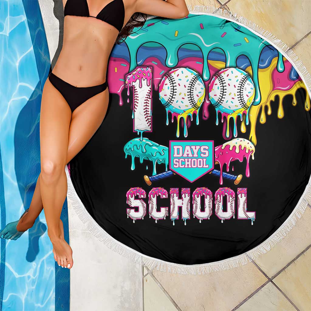 100 Days of School Baseball Beach Blanket with Sweet Melting Drip Pattern