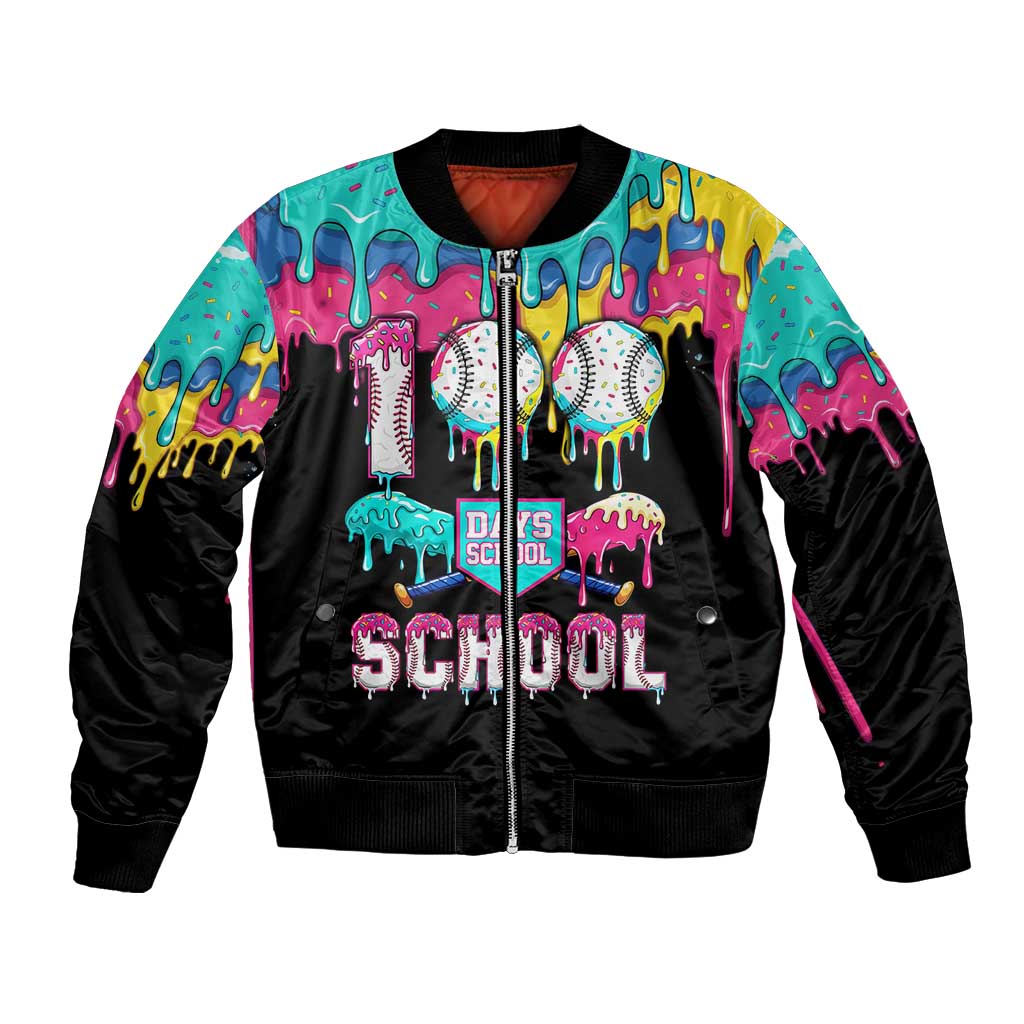100 Days of School Baseball Bomber Jacket with Sweet Melting Drip Pattern
