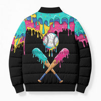 100 Days of School Baseball Bomber Puffer Jacket with Sweet Melting Drip Pattern