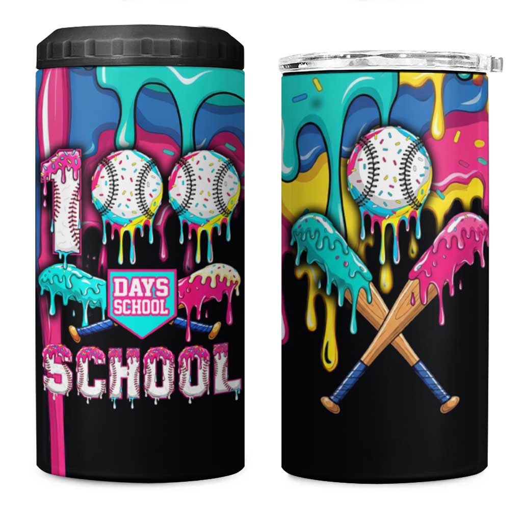 100 Days of School Baseball 4 in 1 Can Cooler Tumbler with Sweet Melting Drip Pattern