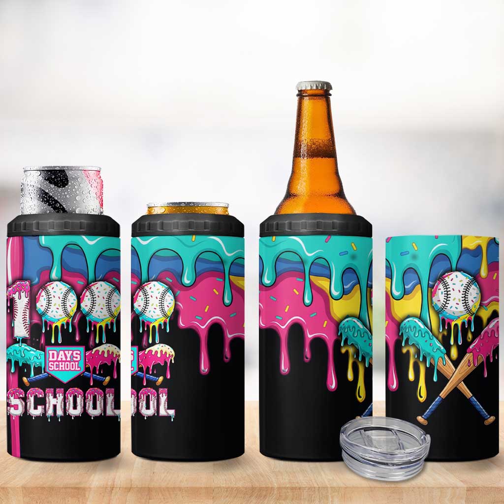 100 Days of School Baseball 4 in 1 Can Cooler Tumbler with Sweet Melting Drip Pattern