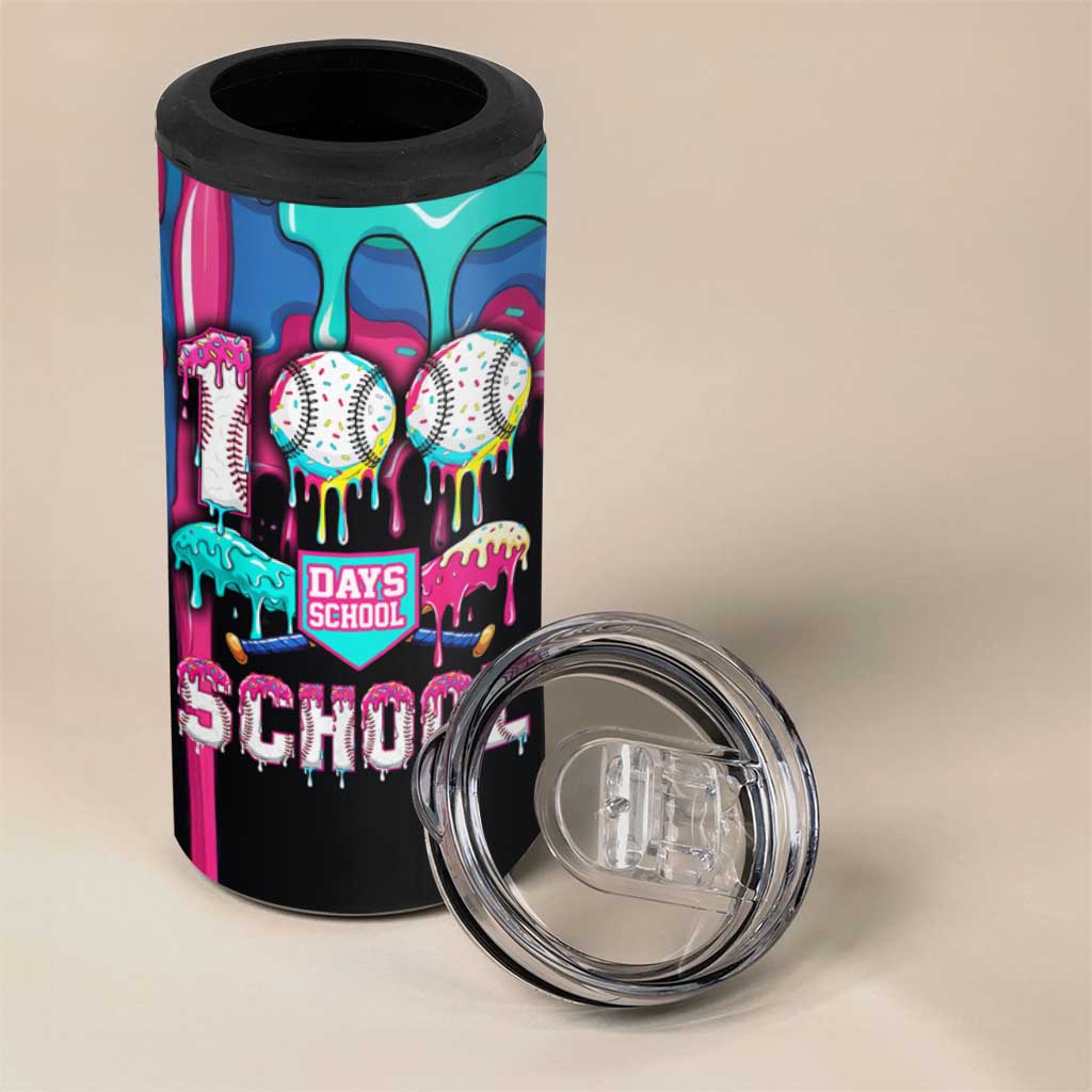 100 Days of School Baseball 4 in 1 Can Cooler Tumbler with Sweet Melting Drip Pattern