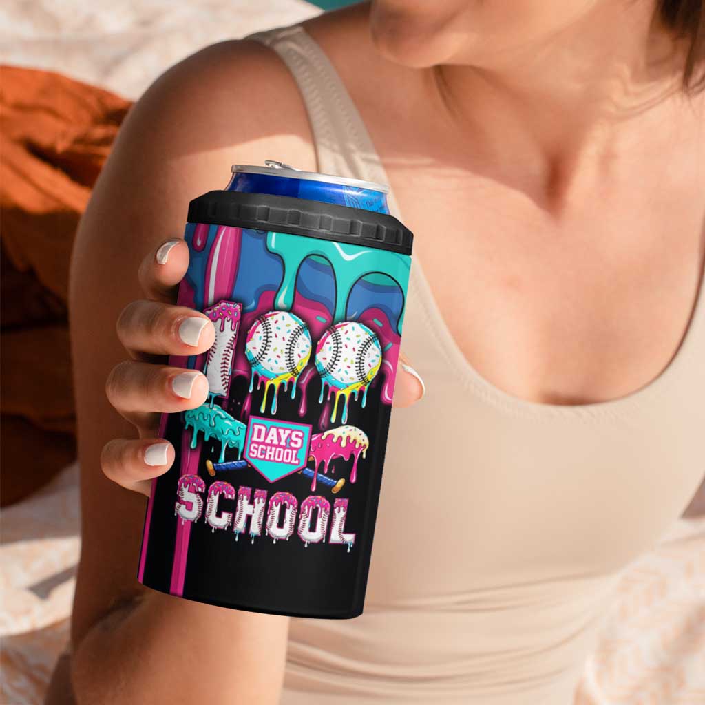 100 Days of School Baseball 4 in 1 Can Cooler Tumbler with Sweet Melting Drip Pattern