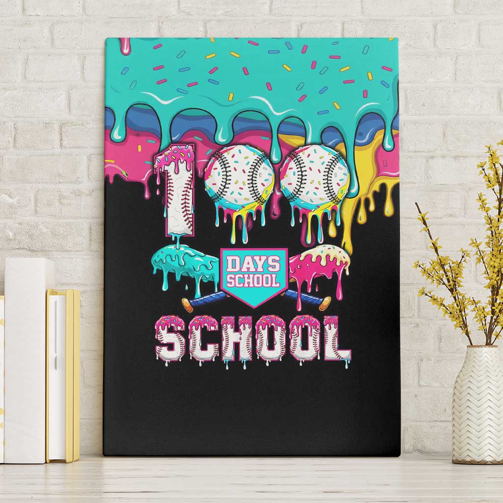 100 Days of School Baseball Canvas Wall Art with Sweet Melting Drip Pattern
