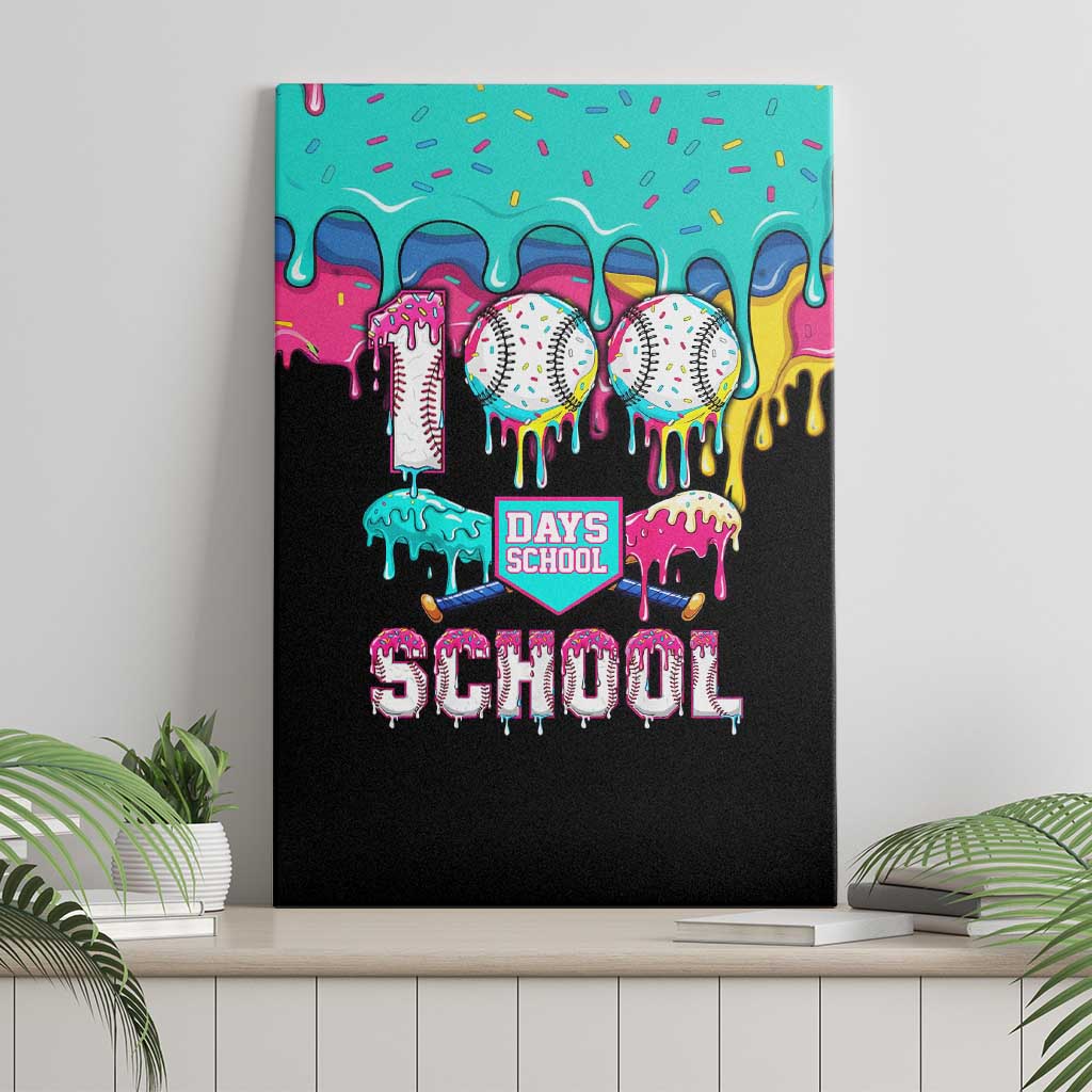 100 Days of School Baseball Canvas Wall Art with Sweet Melting Drip Pattern