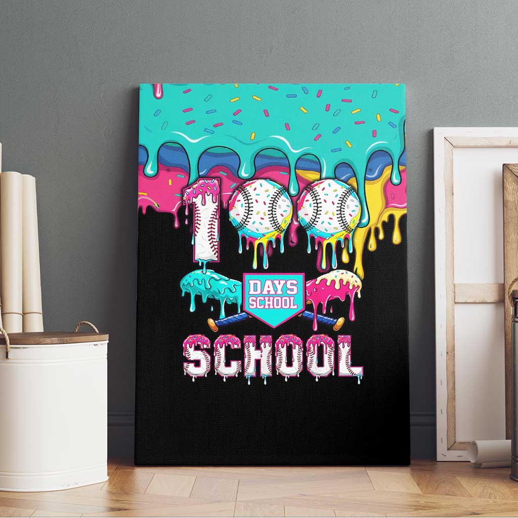 100 Days of School Baseball Canvas Wall Art with Sweet Melting Drip Pattern
