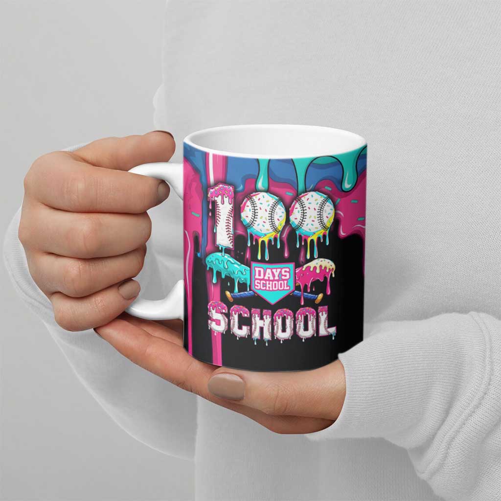 100 Days of School Baseball Ceramic Mug with Sweet Melting Drip Pattern