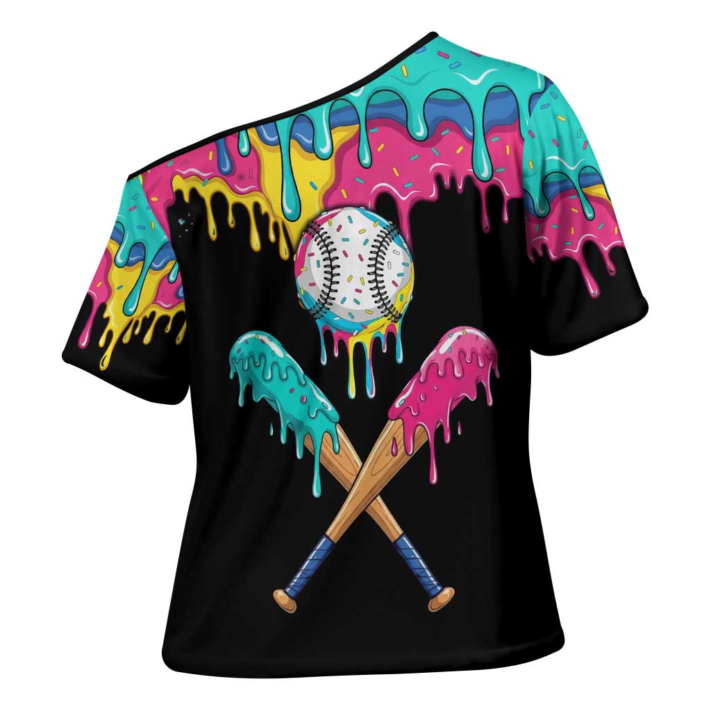 100 Days of School Baseball Cross Shoulder Shirt with Sweet Melting Drip Pattern