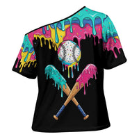 100 Days of School Baseball Cross Shoulder Shirt with Sweet Melting Drip Pattern