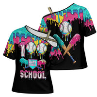 100 Days of School Baseball Cross Shoulder Shirt with Sweet Melting Drip Pattern