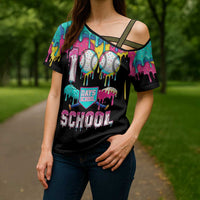 100 Days of School Baseball Cross Shoulder Shirt with Sweet Melting Drip Pattern