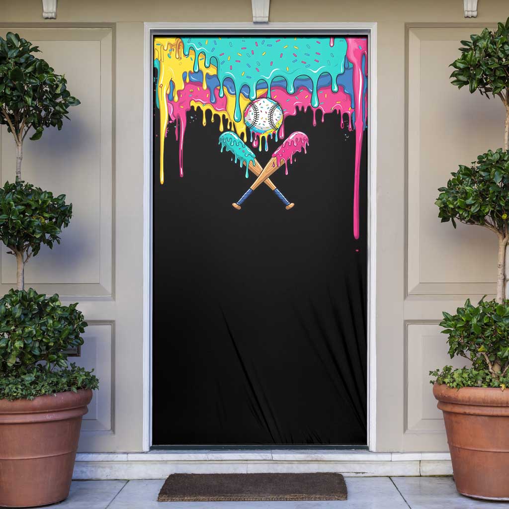 100 Days of School Baseball Door Cover with Sweet Melting Drip Pattern