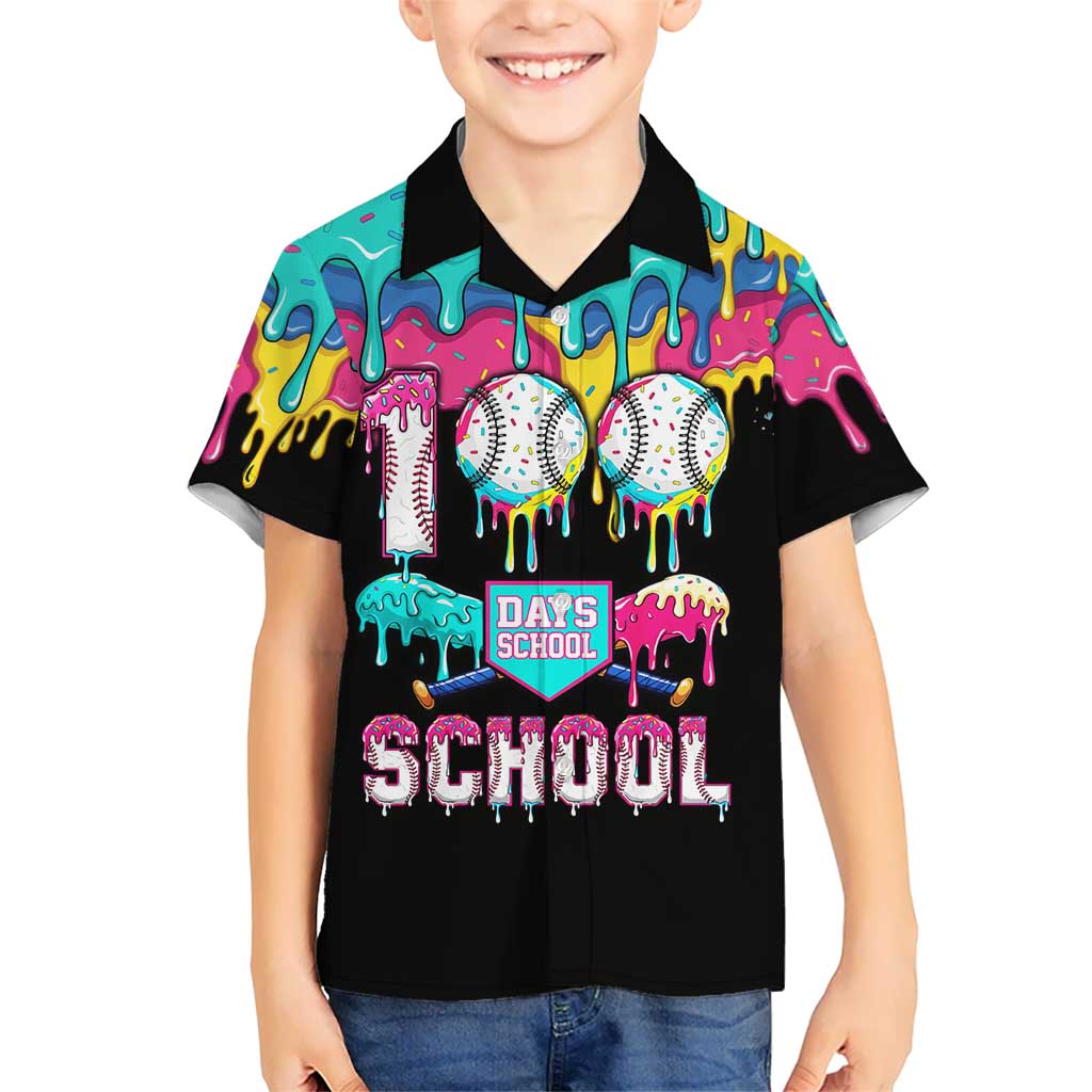 100 Days of School Baseball Hawaiian Shirt with Sweet Melting Drip Pattern