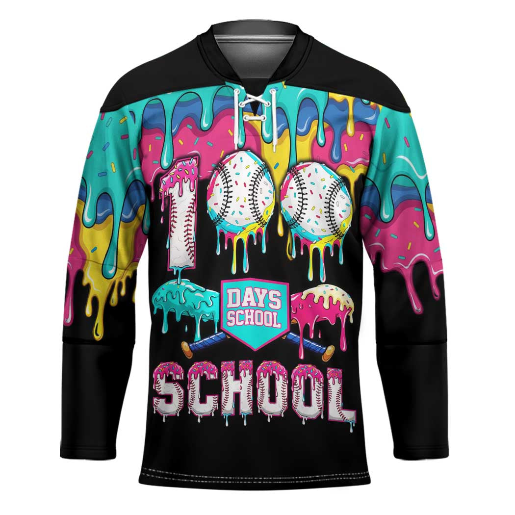 100 Days of School Baseball Hockey Jersey with Sweet Melting Drip Pattern