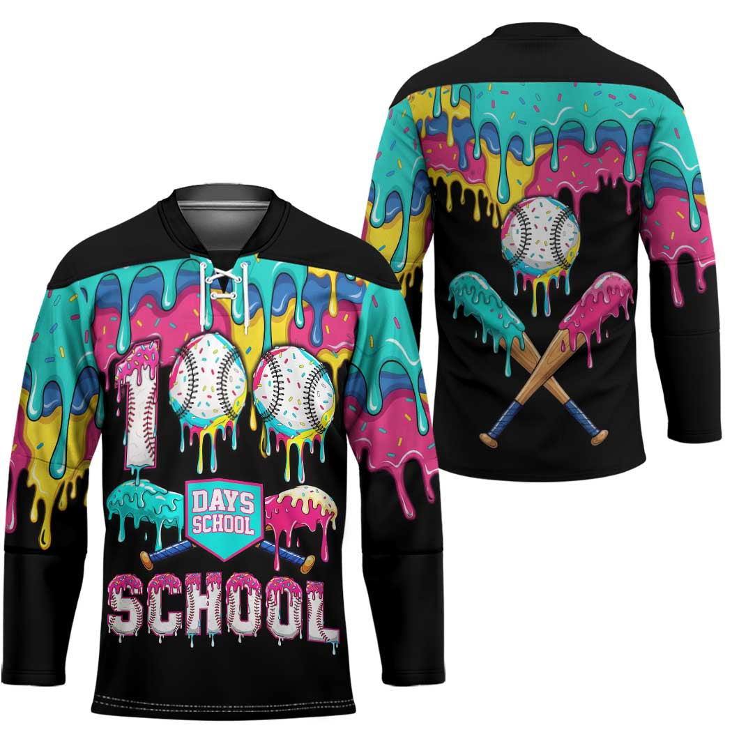 100 Days of School Baseball Hockey Jersey with Sweet Melting Drip Pattern