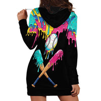 100 Days of School Baseball Hoodie Dress with Sweet Melting Drip Pattern