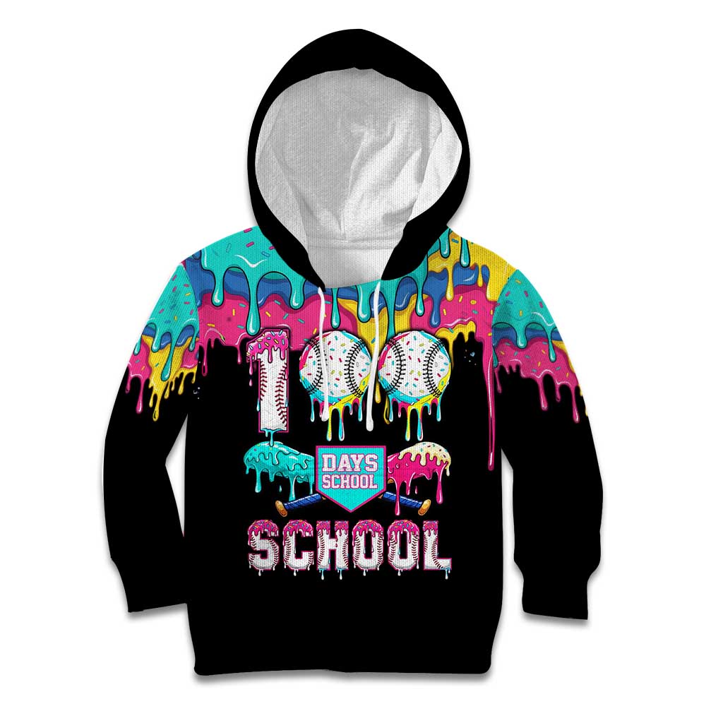 100 Days of School Baseball Kid Hoodie with Sweet Melting Drip Pattern
