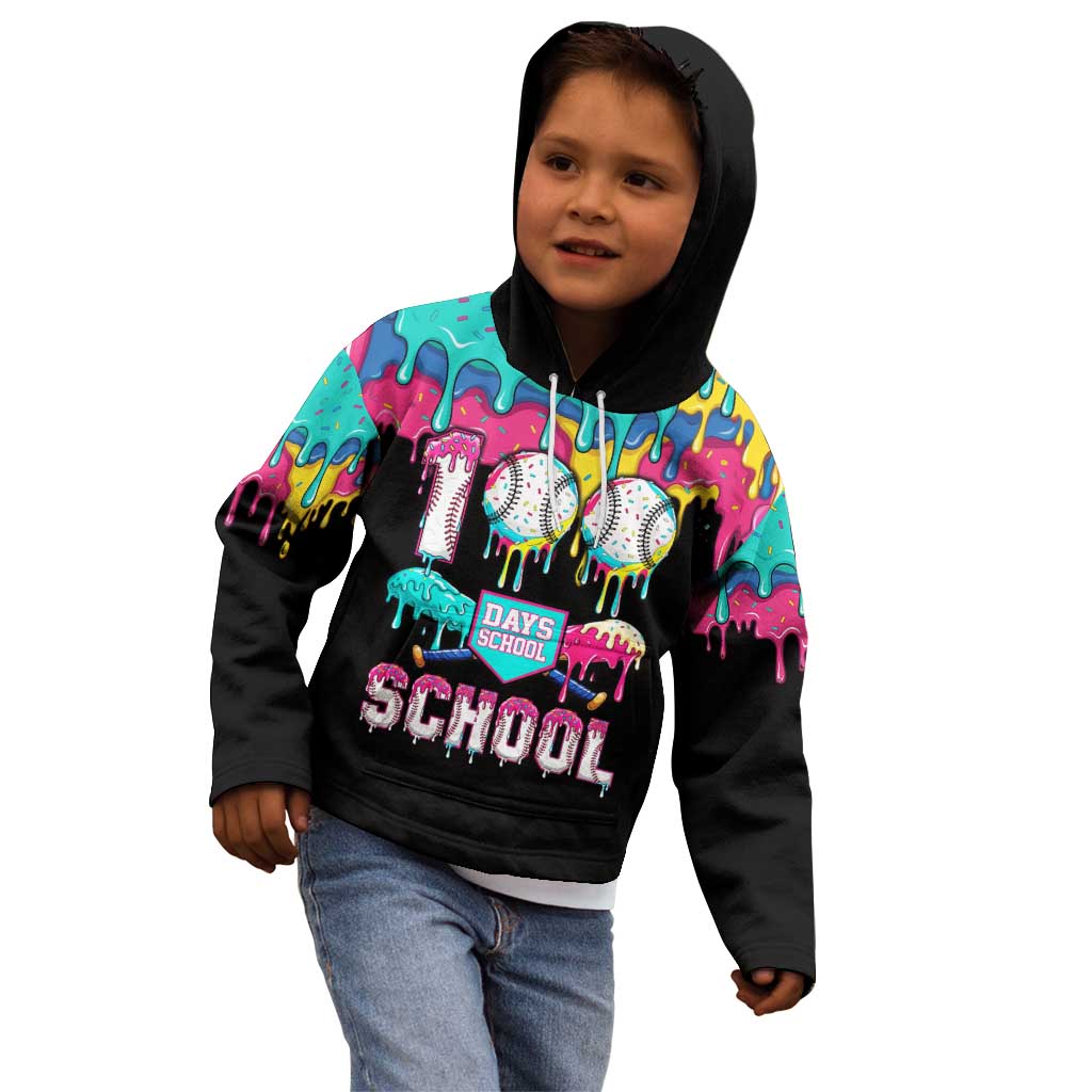 100 Days of School Baseball Kid Hoodie with Sweet Melting Drip Pattern