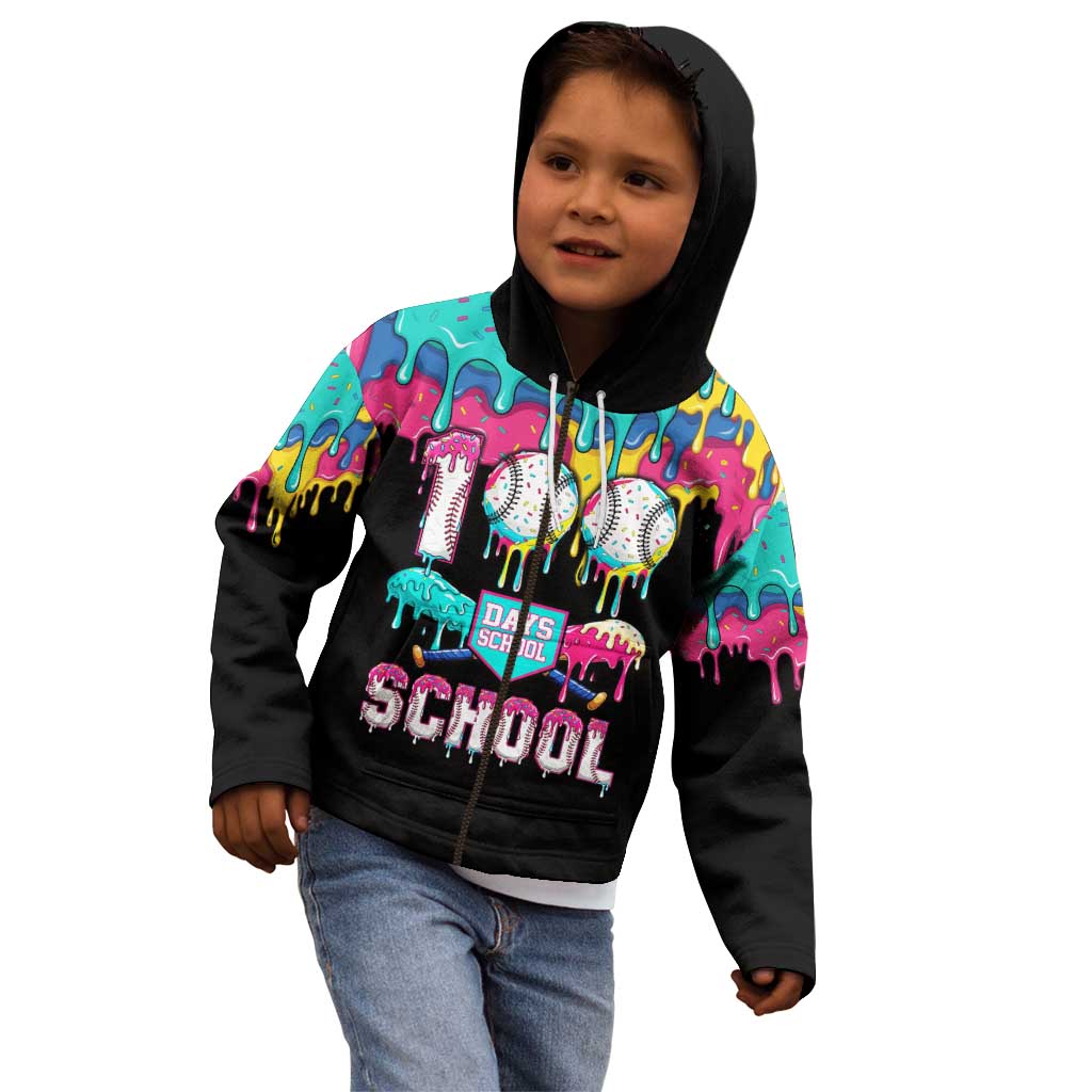 100 Days of School Baseball Kid Hoodie with Sweet Melting Drip Pattern