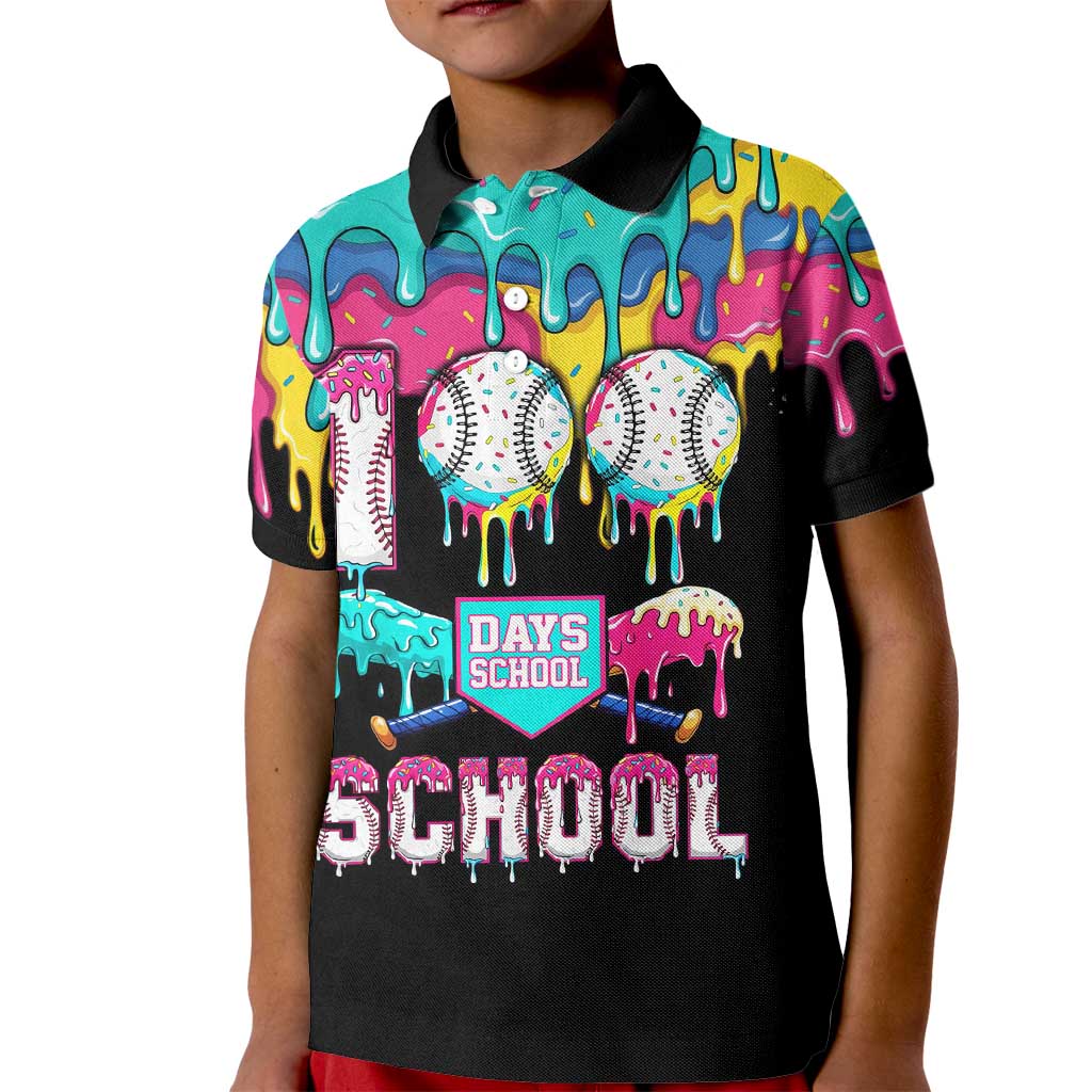 100 Days of School Baseball Kid Polo Shirt with Sweet Melting Drip Pattern